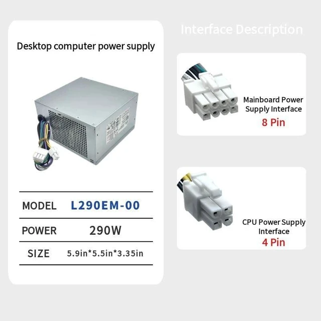 Alt view image 7 of 10 - New 290W Power Supply Replacement for Dell Optiplex 3020 7020 9020/ Precision T1700/ PowerEdge T20 (MT Mini Tower)(P/N: RVTHD KPRG9 HYV3H H290AM-00 D290A001L L290AM-00 PS-3291-1DF H290EM-00)