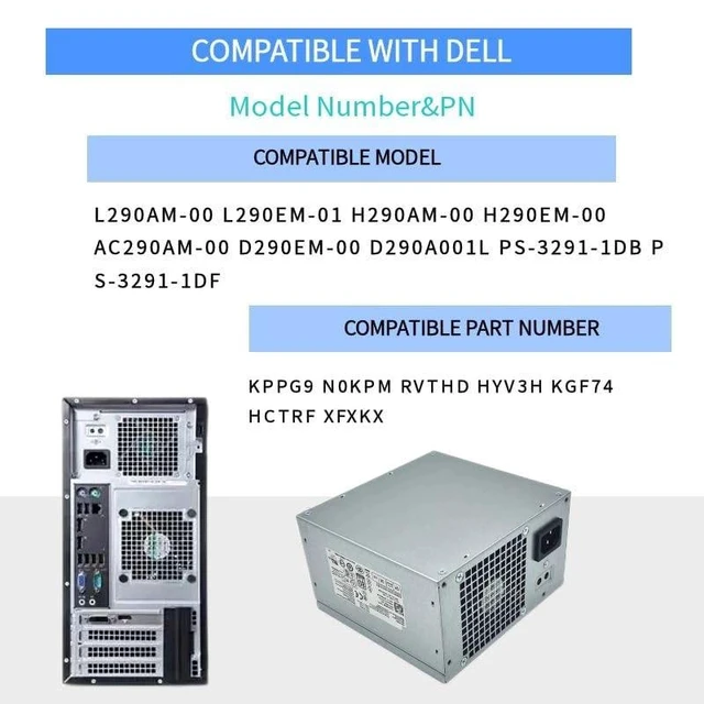 Alt view image 8 of 10 - New 290W Power Supply Replacement for Dell Optiplex 3020 7020 9020/ Precision T1700/ PowerEdge T20 (MT Mini Tower)(P/N: RVTHD KPRG9 HYV3H H290AM-00 D290A001L L290AM-00 PS-3291-1DF H290EM-00)