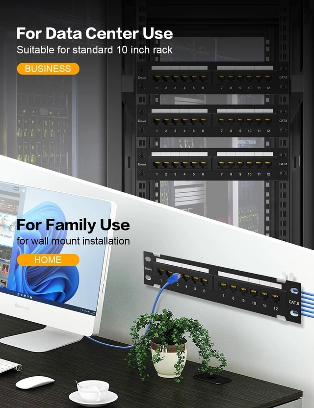 Alt view image 8 of 10 - Enmane 12 Port CAT6 Patch Panel (EC Listed) Mini Wall Mount Bracket Included and 89D Bracket UTP, 568A/B Compatible