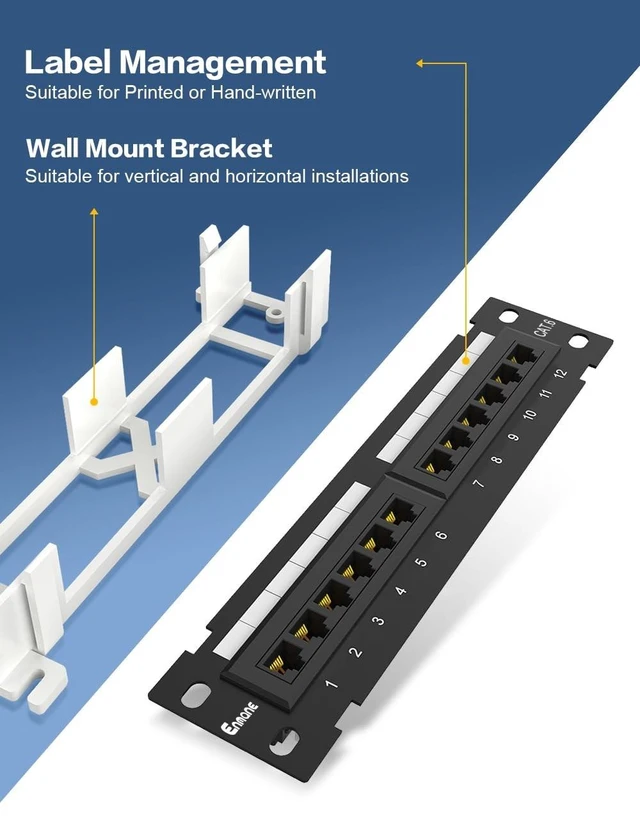 Alt view image 9 of 10 - Enmane 12 Port CAT6 Patch Panel (EC Listed) Mini Wall Mount Bracket Included and 89D Bracket UTP, 568A/B Compatible