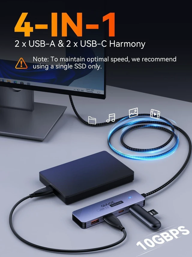 Alt view image 7 of 10 - USB C Hub 10Gbps, USB 3.2 Gen 2 HUB with 2*USB-C & A, Type C Multiport Adapter for MacBook Pro/Air, Acer Aspire, HP Laptops, iPad Pro, iPhone 15/15 Pro Max and More, 100cm(3.3Ft) Long Cable