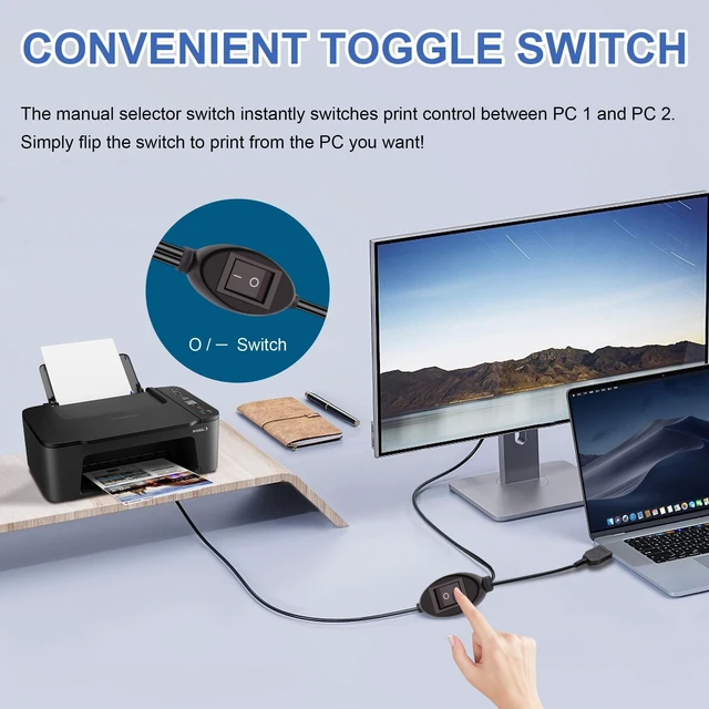 Alt view image 9 of 10 - GIASYIEH 2 in 1 Printer Cable Splitter, USB B to Dual USB A Cord for Two Computers Sharing One Printer/Scanner, with Manual Toggle Switch (4.5M/14.7FT)