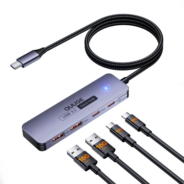 Alt view image 6 of 10 - USB C Hub 10Gbps, USB 3.2 Gen 2 HUB with 2*USB-C & A, Type C Multiport Adapter for MacBook Pro/Air, Acer Aspire, HP Laptops, iPad Pro, iPhone 15/15 Pro Max and More, 100cm(3.3Ft) Long Cable