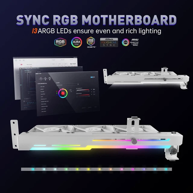 Alt view image 8 of 10 - AsiaHorse Graphics Card Cooler with ARGB 5V 3Pin LED and Three 80mm Fans, RGB LED Graphics Card Holder, GPU Cooler Easy Installation-White