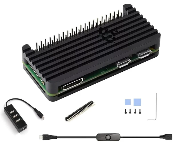 Alt view image 11 of 12 - Pi Zero 2 W Aluminum Case Kit with Passive Cooling, 4-Port USB OTG Hub, On/Off Power Switch Cable, Pin Header, Hexwrench, Thermal Pad (7 Items)