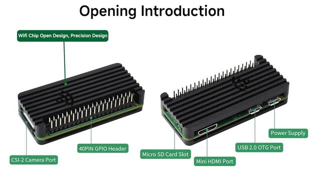 Alt view image 12 of 12 - Pi Zero 2 W Aluminum Case Kit with Passive Cooling, 4-Port USB OTG Hub, On/Off Power Switch Cable, Pin Header, Hexwrench, Thermal Pad (7 Items)