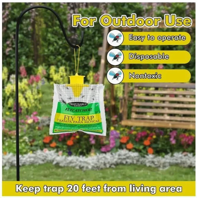 Alt view image 7 of 10 - 5 green fly traps, outdoor hanging foldable fly traps, fly capture bags