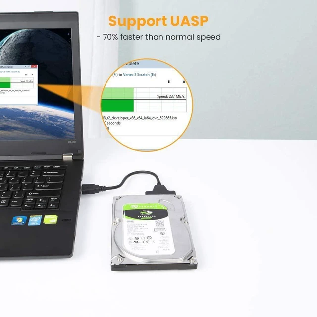 Alt view image 11 of 14 - CableCreation USB 3.0 to SATA Adapter, SATA to USB 3.0 Cable, Compatible 2.5" SATA III HDD Hard Disk Driver, 0.5FT, Black