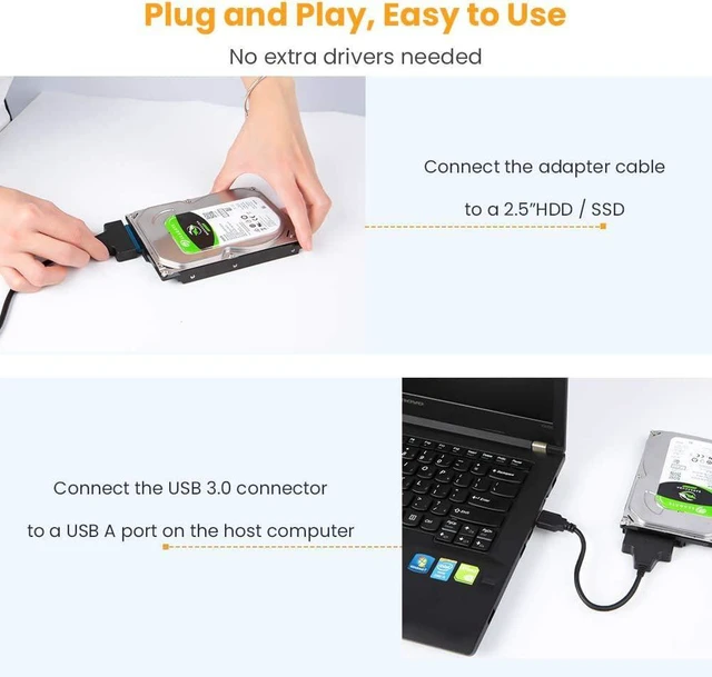Alt view image 13 of 14 - CableCreation USB 3.0 to SATA Adapter, SATA to USB 3.0 Cable, Compatible 2.5" SATA III HDD Hard Disk Driver, 0.5FT, Black