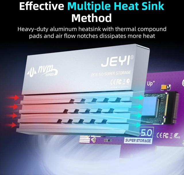 Alt view image 10 of 10 - JEYI PCIe 5.0 4X to M.2 NVMe Adapter Card - Aluminum Heatsink for Gen5 SSDs, 128Gbps PCIe 5.0 x4/x8/x16 Slot, High-Speed SSD Expansion Card for Gaming/Workstation PCs