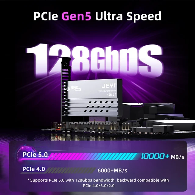 Alt view image 7 of 10 - JEYI PCIe 5.0 4X to M.2 NVMe Adapter Card - Aluminum Heatsink for Gen5 SSDs, 128Gbps PCIe 5.0 x4/x8/x16 Slot, High-Speed SSD Expansion Card for Gaming/Workstation PCs