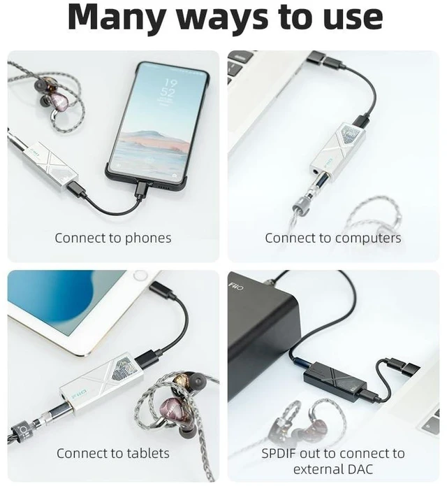Alt view image 10 of 10 - FiiO/JadeAudio KA13 Portable DAC Dongle, USB-C Adapter, 3.5mm and 4.4mm Outputs Compatible with Android/iOS System/PC/Music Players, PCM 384kHz/32bit ^^ DSD256 550mW high Power (Silver)