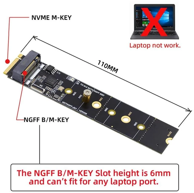 Alt view image 9 of 10 - Cablecc SATA NGFF Key B+M SSD to NVME M-Key Motherboard Desktop Adapter Converter SSD Card JMB582 2280