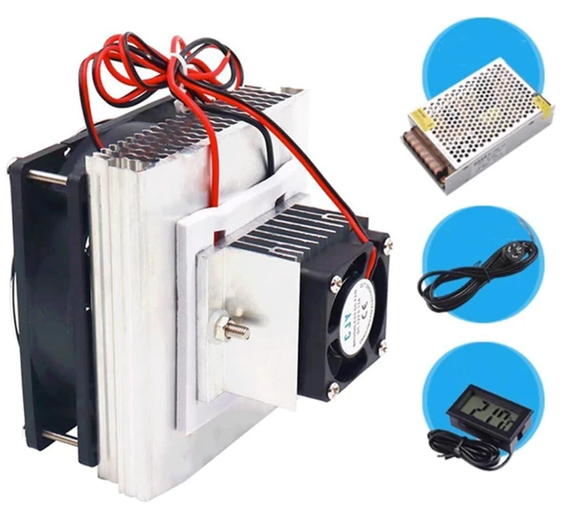 Alt view image 6 of 10 - Mini Air Conditioner DC 12V DIY Thermoelectric Peltier Refrigeration Cooling System Heat Sink + 12V 78W Switch Power Supply Driver + Thermometer with Probe