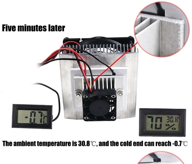 Alt view image 8 of 10 - Mini Air Conditioner DC 12V DIY Thermoelectric Peltier Refrigeration Cooling System Heat Sink + 12V 78W Switch Power Supply Driver + Thermometer with Probe