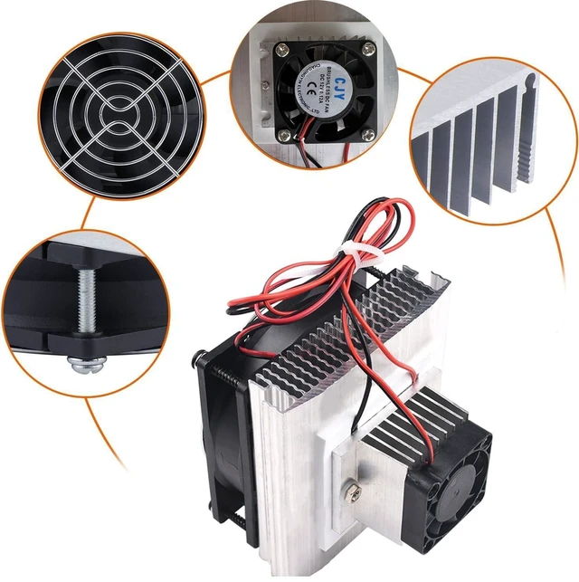 Alt view image 9 of 10 - Mini Air Conditioner DC 12V DIY Thermoelectric Peltier Refrigeration Cooling System Heat Sink + 12V 78W Switch Power Supply Driver + Thermometer with Probe
