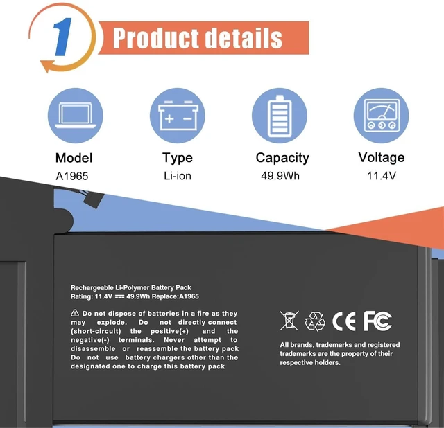 Alt view image 12 of 12 - ASODI A1965 Laptop Battery Replacement for MacBook Air 13 inch Retina A1932 (2018-2019) A2179 2020 EMC 3302 3184 11.4V 55 Wh