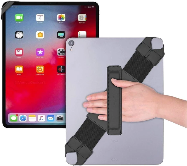 Alt view image 6 of 10 - joylink Universal Tablet Hand Strap Holder, 360 Degrees Swivel Leather Handle Grip with Elastic Belt, Secure & Portable for 12.9" Tablets (iPad Pro 2018),Black