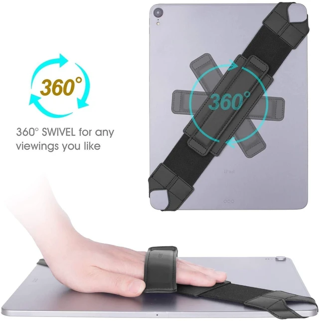 Alt view image 8 of 10 - joylink Universal Tablet Hand Strap Holder, 360 Degrees Swivel Leather Handle Grip with Elastic Belt, Secure & Portable for 12.9" Tablets (iPad Pro 2018),Black