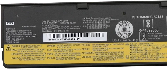Alt view image 7 of 10 - 45N1136 Battery 72Wh Replacement for Lenovo ThinkPad P50s A275 W550s X240 X250 X260 X270 L450 L450S L460 L470 T440 T440s T450 T450s T460 T460p T470p T550 T560 Series 45N1738 45N1134 68+ 11.1V