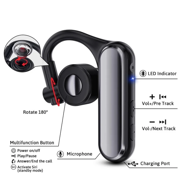 Alt view image 7 of 10 - Open Ear Bluetooth 5.4 Headset, Wireless Mono Earpiece with ENC Noise Cancelling Mic, 30H Talk Time Single Ear Headphone for Work Driving, Compatible with iPhone Samsung Android Phones