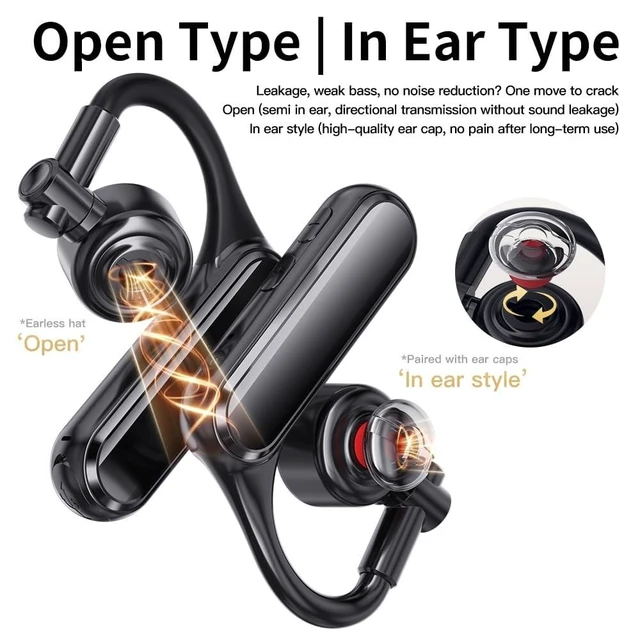 Alt view image 9 of 10 - Open Ear Bluetooth 5.4 Headset, Wireless Mono Earpiece with ENC Noise Cancelling Mic, 30H Talk Time Single Ear Headphone for Work Driving, Compatible with iPhone Samsung Android Phones