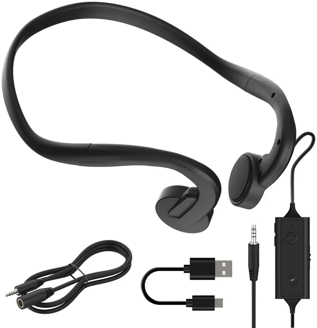 Alt view image 6 of 10 - E&P Wired Bone Conduction Headphones with Microphone, 3.5mm AUX Wired Open-Ear Earbuds, Earphones with 7ft Extension Cable, Hands Free, Volume Control, Sweatproof Suitable for Outdoor Activitie