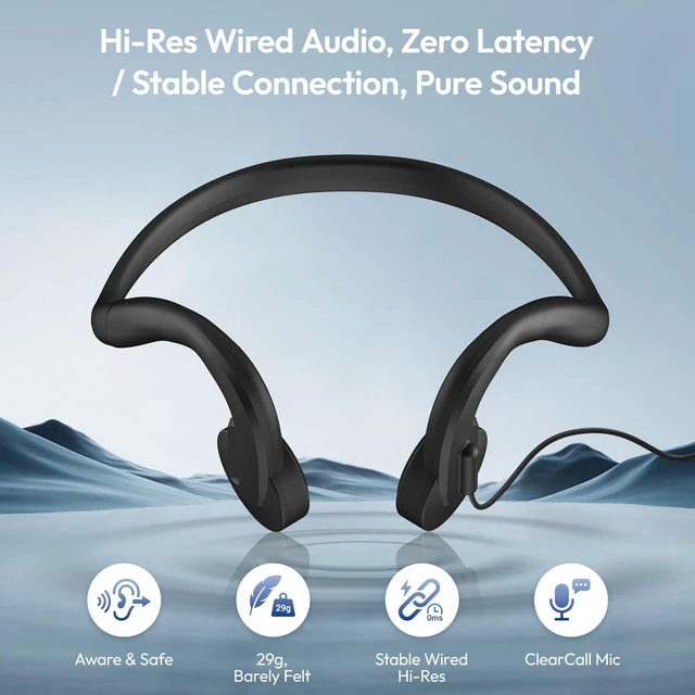 Alt view image 7 of 10 - E&P Wired Bone Conduction Headphones with Microphone, 3.5mm AUX Wired Open-Ear Earbuds, Earphones with 7ft Extension Cable, Hands Free, Volume Control, Sweatproof Suitable for Outdoor Activitie