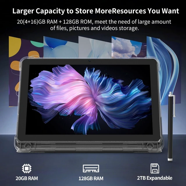 Alt view image 9 of 10 - Android 15 Tablet 10 inch Tablets, 20GB RAM 128GB ROM 2TB Expand, 2.0Ghz CPU Quad-Core Processor Tablet PC with Case and Stylus, 5G WiFi6, BT5.0, 6000mAh Battery, Dual Camera, Widevine L1, GMS, Black
