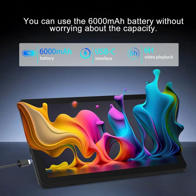 Alt view image 10 of 10 - Android 15 Tablet 10 inch Tablets, 20GB RAM 128GB ROM 2TB Expand, 2.0Ghz CPU Quad-Core Processor Tablet PC with Case and Stylus, 5G WiFi6, BT5.0, 6000mAh Battery, Dual Camera, Widevine L1, GMS, Black