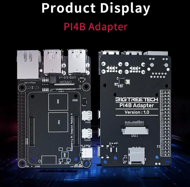 Alt view image 8 of 12 - BIGTREETECH Pi4B Adapter V1.0 for Raspberry Pi CM4/ BTT CB1 V2.2/CB1 emmc core Board Compatible SKR Mini E3 V3.0 SKR V1.4 Turbo SKR 3 Octopus V1.1/Pro to Running Klipper for Voron 3D Printer Board