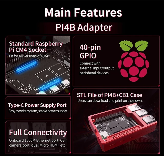 Alt view image 12 of 12 - BIGTREETECH Pi4B Adapter V1.0 for Raspberry Pi CM4/ BTT CB1 V2.2/CB1 emmc core Board Compatible SKR Mini E3 V3.0 SKR V1.4 Turbo SKR 3 Octopus V1.1/Pro to Running Klipper for Voron 3D Printer Board