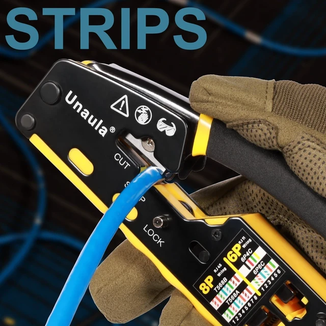 Alt view image 11 of 14 - RJ45 Crimp Tool Kit, Ethernet Pass Through Crimper, Network Tool Kit, Cat5 Cat5e Cat6 Crimping Tool Repair Kit Includes Cable Tester, Mini Stripper, Blades, 50Pcs Connectors and Strain Relief Boots