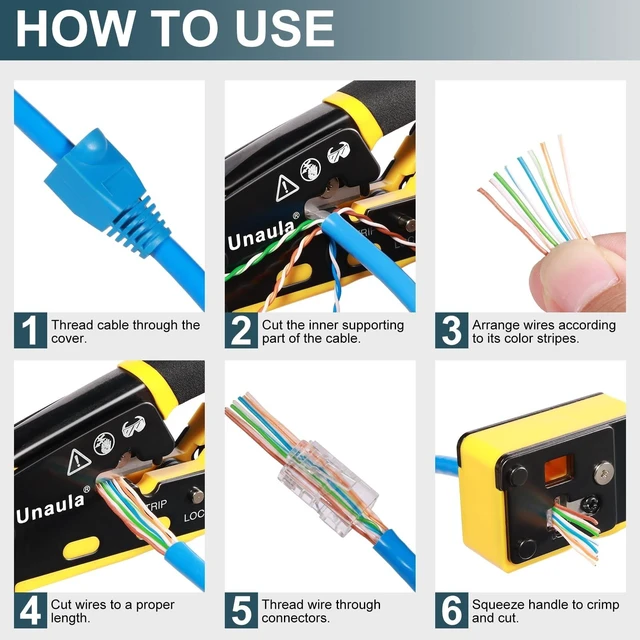 Alt view image 14 of 14 - RJ45 Crimp Tool Kit, Ethernet Pass Through Crimper, Network Tool Kit, Cat5 Cat5e Cat6 Crimping Tool Repair Kit Includes Cable Tester, Mini Stripper, Blades, 50Pcs Connectors and Strain Relief Boots
