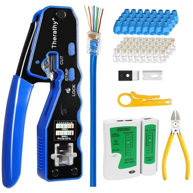 Alt view image 7 of 12 - RJ45 Crimp Tool Kit, Ethernet Crimping Tool Kit for Pass Through RJ45 Connectors, Ethernet Crimper with Cat 6 Connectors (Cat5 Cat5e Cat6 Crimping Tool Kit)