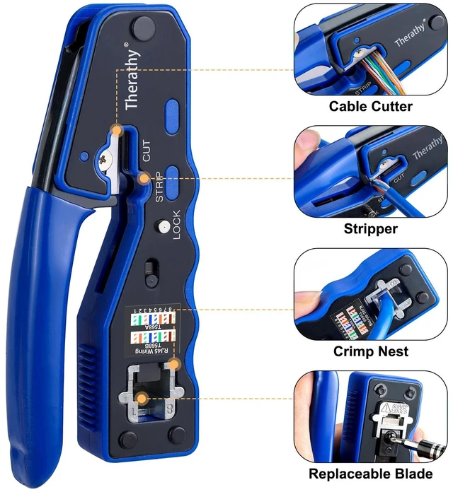 Alt view image 8 of 12 - RJ45 Crimp Tool Kit, Ethernet Crimping Tool Kit for Pass Through RJ45 Connectors, Ethernet Crimper with Cat 6 Connectors (Cat5 Cat5e Cat6 Crimping Tool Kit)