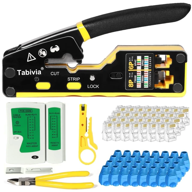 Alt view image 8 of 14 - RJ45 Crimp Tool Pass Through Ethernet Crimping Tool Kit Cat6 Cat5e Cat5 RJ45 Ethernet Crimper Kit