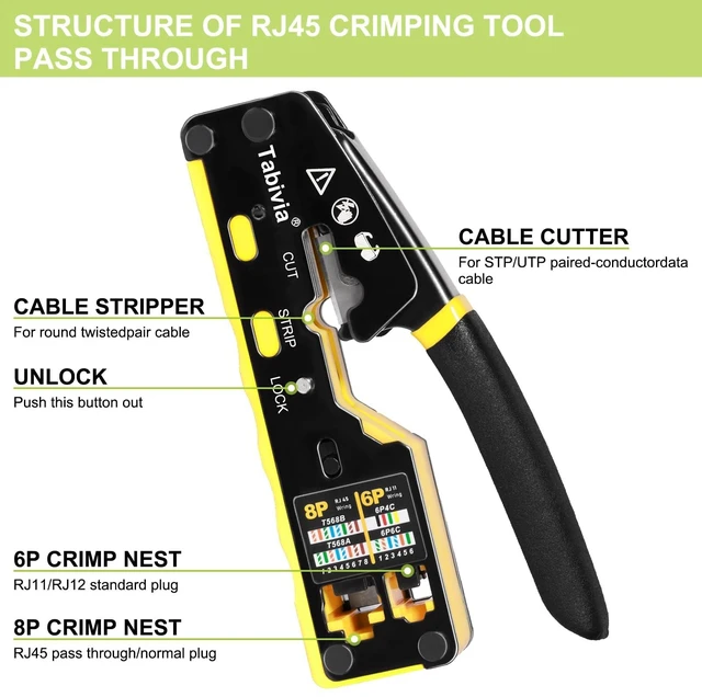 Alt view image 9 of 14 - RJ45 Crimp Tool Pass Through Ethernet Crimping Tool Kit Cat6 Cat5e Cat5 RJ45 Ethernet Crimper Kit