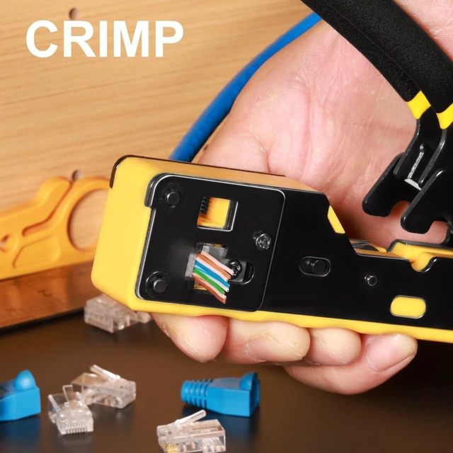 Alt view image 12 of 14 - RJ45 Crimp Tool Pass Through Ethernet Crimping Tool Kit Cat6 Cat5e Cat5 RJ45 Ethernet Crimper Kit