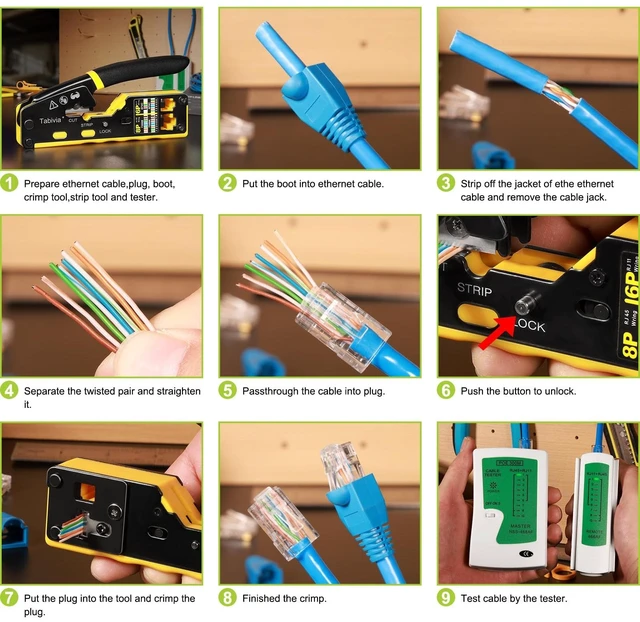 Alt view image 13 of 14 - RJ45 Crimp Tool Pass Through Ethernet Crimping Tool Kit Cat6 Cat5e Cat5 RJ45 Ethernet Crimper Kit