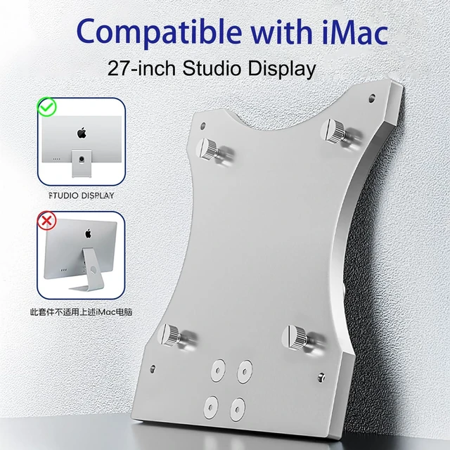 Alt view image 7 of 10 - VESA Mount Adapter for Apple Studio Display 27-inch, Aluminum Alloy Bracket with Silicone Cover, 75x100mm Mounting Plate, No Need to Remove Stand, Tool-Free Installation