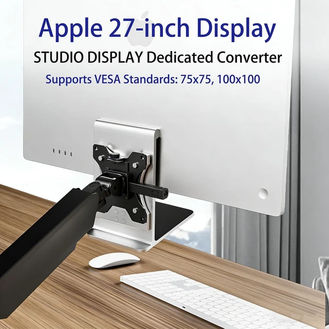 Alt view image 8 of 10 - VESA Mount Adapter for Apple Studio Display 27-inch, Aluminum Alloy Bracket with Silicone Cover, 75x100mm Mounting Plate, No Need to Remove Stand, Tool-Free Installation