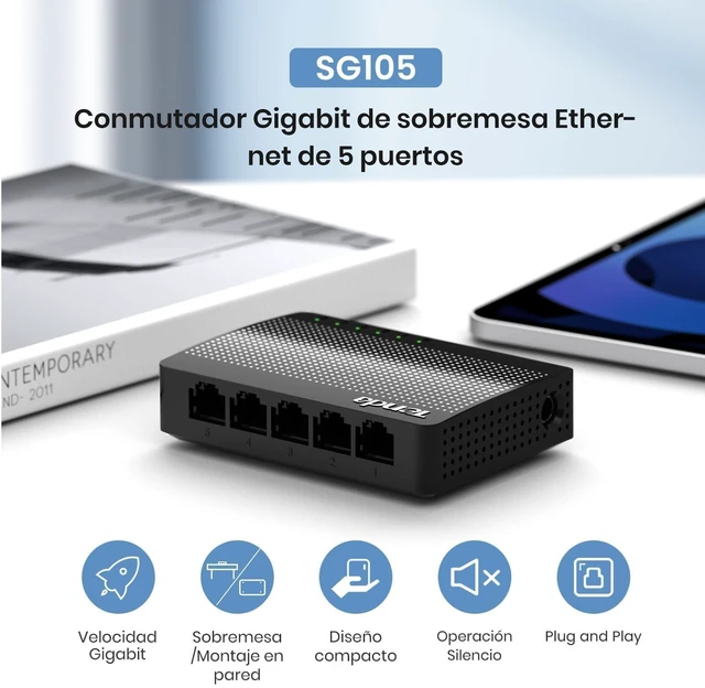 Alt view image 8 of 10 - Tenda SG105, 5 Port Gigabit Switch, Unmanaged Home Ethernet Switch, Office Ethernet Splitter, Plug & Play, Plastic Case, Desktop/ Wall-Mount, Fanless Quiet, Limited Lifetime Protection