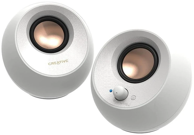 Alt view image 6 of 10 - Creative Pebble V3 Minimalistic 2.0 USB-C Desktop Speakers with USB Audio, Clear Dialog Enhancement, Bluetooth 5.0, 8W RMS with 16W Peak Power, USB-A Converter Included (White)