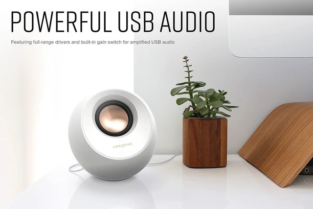 Alt view image 7 of 10 - Creative Pebble V3 Minimalistic 2.0 USB-C Desktop Speakers with USB Audio, Clear Dialog Enhancement, Bluetooth 5.0, 8W RMS with 16W Peak Power, USB-A Converter Included (White)