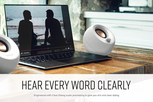 Alt view image 8 of 10 - Creative Pebble V3 Minimalistic 2.0 USB-C Desktop Speakers with USB Audio, Clear Dialog Enhancement, Bluetooth 5.0, 8W RMS with 16W Peak Power, USB-A Converter Included (White)