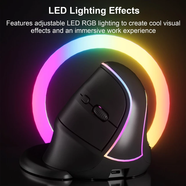 Alt view image 10 of 10 - RGB Vertical Mouse 2.4G Wireless Bluetooth Wired Tri-Mode Ergonomic Mouse with Removable Palm Rest Portable Rechargeable Optical Mouse with LED Light for Laptop PC Desktop Notebook Tablet Adult Gifts