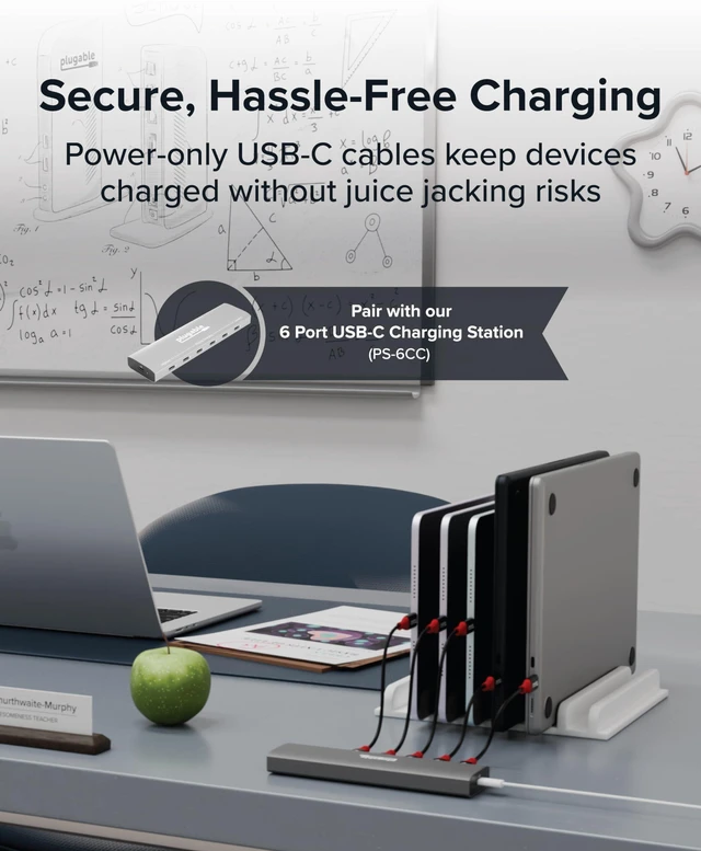 Alt view image 9 of 10 - Plugable USB C to USB C Cable, Data Blocker Charge Only Cable 6in (Pack of 5): 240W Safe Charging for MacBook Pro, iPhone 15/16, iPad, XPS and More USBC Devices (USBC-CCS5X)