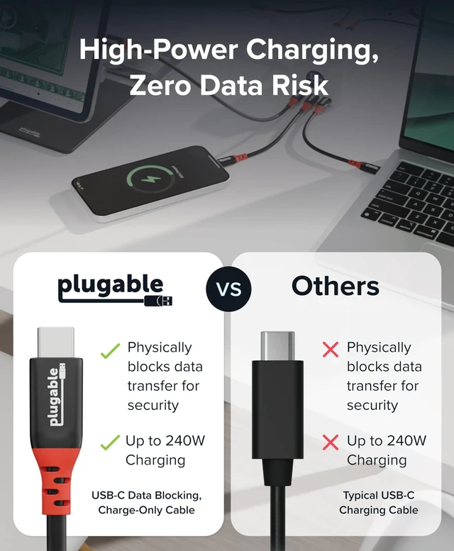 Alt view image 10 of 10 - Plugable USB C to USB C Cable, Data Blocker Charge Only Cable 6in (Pack of 5): 240W Safe Charging for MacBook Pro, iPhone 15/16, iPad, XPS and More USBC Devices (USBC-CCS5X)