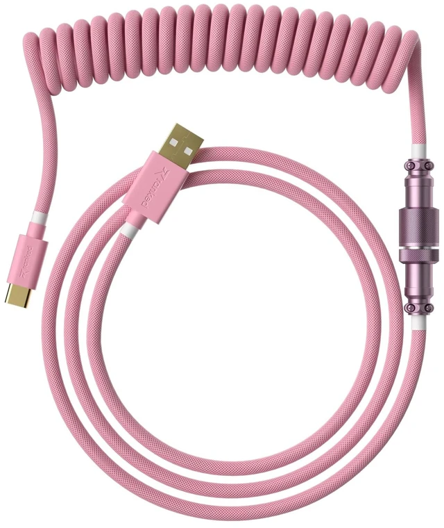Alt view image 6 of 10 - Ranked Coiled Keyboard Cable | Handcrafted Double-Sleeved Braided Cable | USB Type C to A | 5-Pin Aviator Connector for Custom Mechanical Gaming Keyboard | Support Fast Charge 20W (Pink)